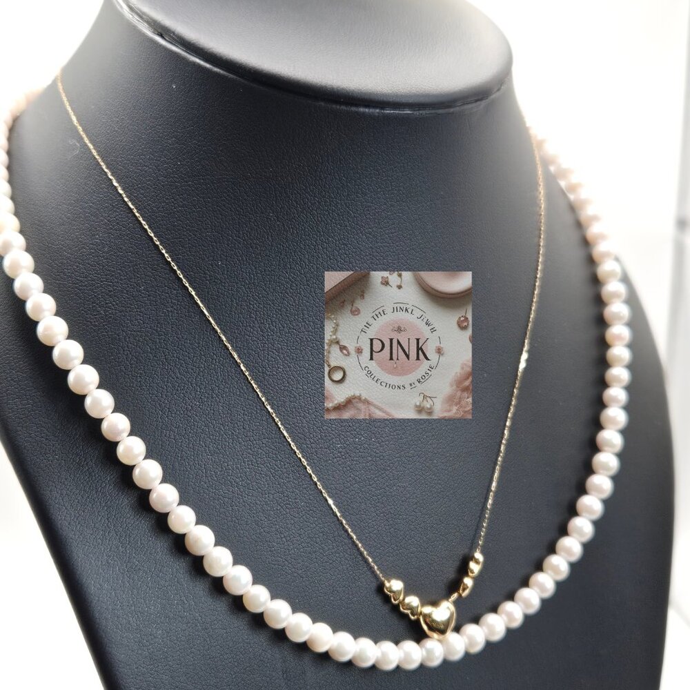 Sold NEW Heart Station Necklace 18K Japan real Gold Stamped 40cm - Picture 5 of 7